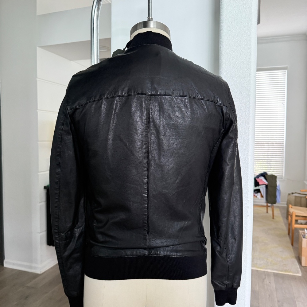 ALL SAINTS X- SMALL Mens Black Leather NINO Bomber Jacket - Picture 4 of 14